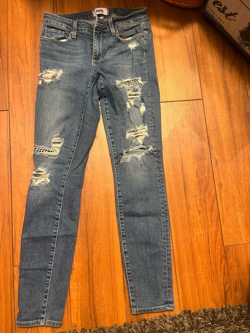 PAIGE Distressed Skinny Jeans - Medium Blue Wash